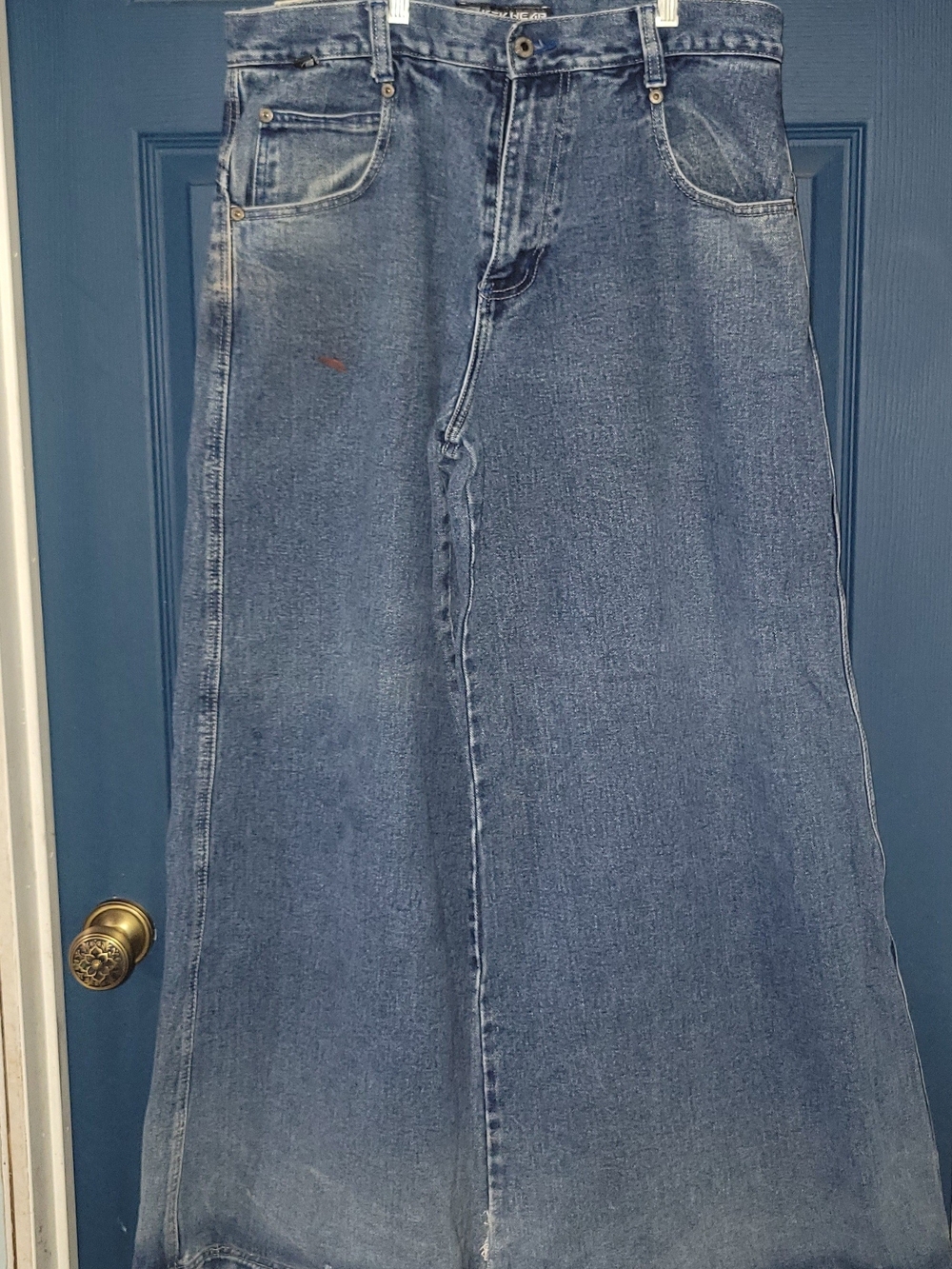 KIKWEAR Vintage Y2K Rave Skater Baggy Wide Leg Unisex Size 34 Thrashed Jeans